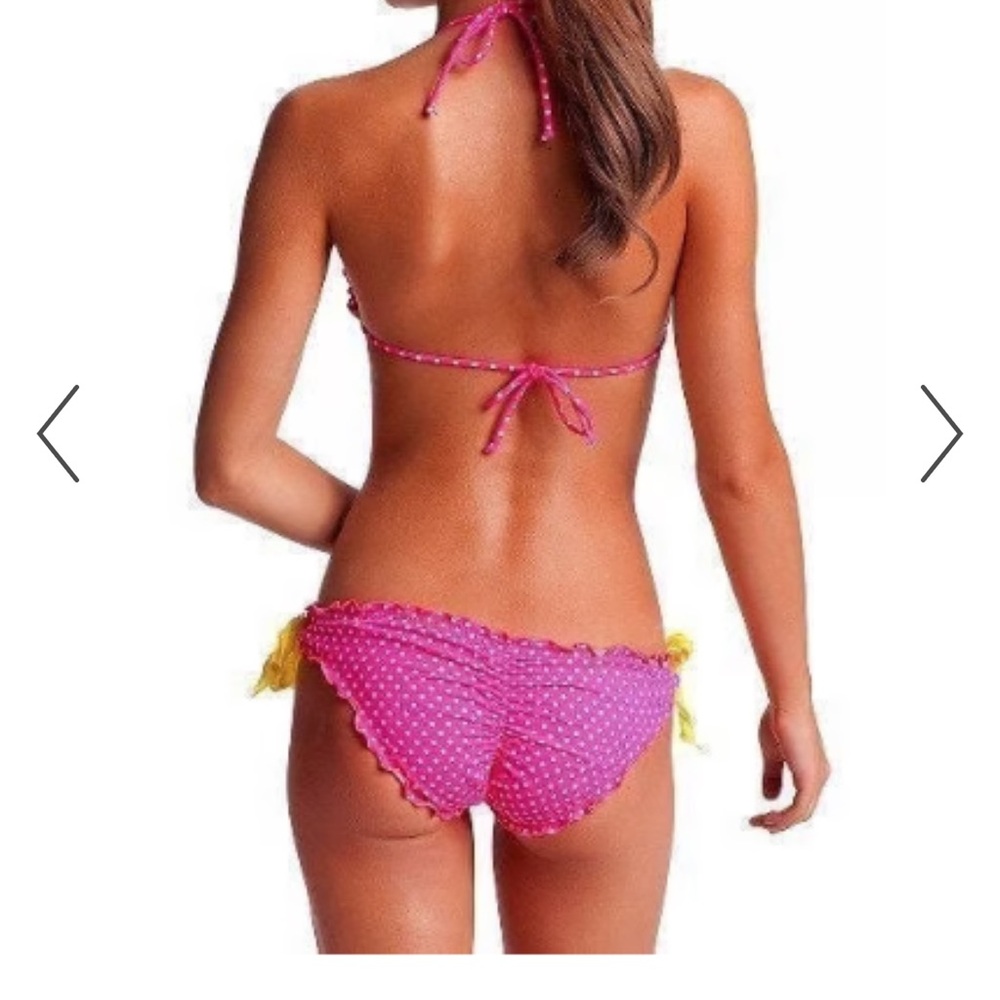 Victoria's Secret Pink and Yellow polka dot Bikini set with Ruched Design M/L - Picture 2 of 12